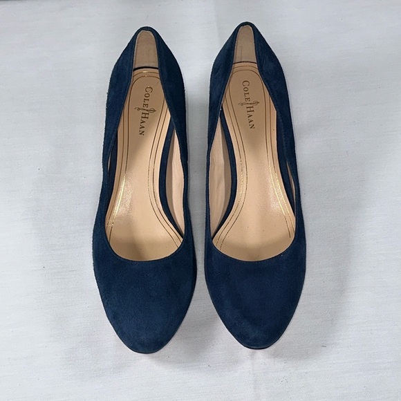 Cole Haan Chelsea Blue Suede Patent Block Heel Pumps Size 7.5 - Picture 10 of 13